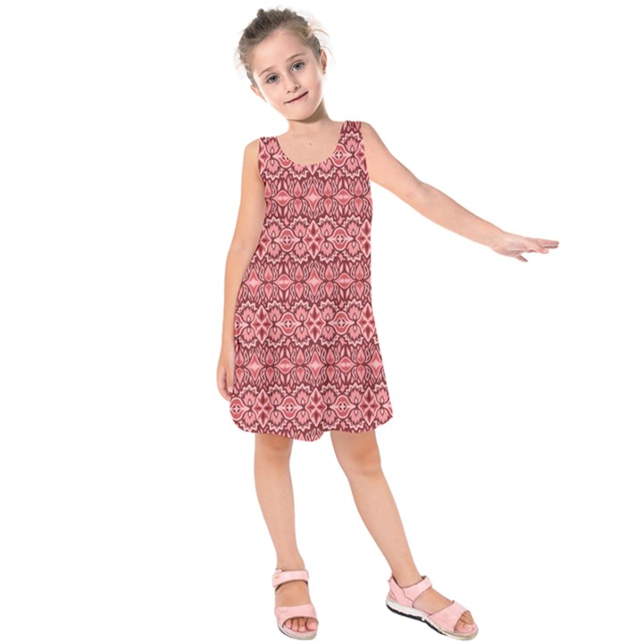 Pink art with abstract seamless flaming pattern Kids  Sleeveless Dress