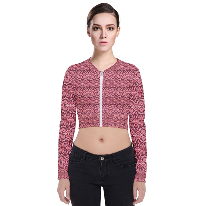 Pink art with abstract seamless flaming pattern Long Sleeve Zip Up Bomber Jacket