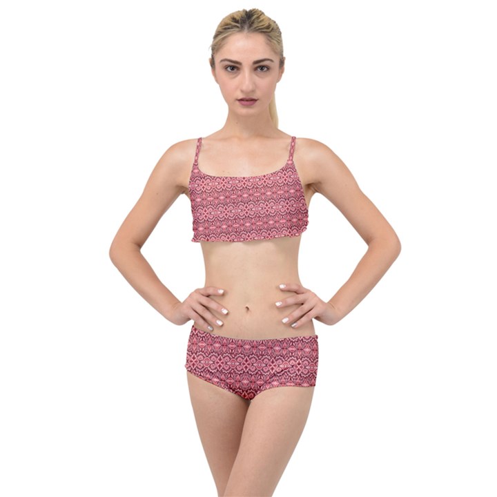 Pink art with abstract seamless flaming pattern Layered Top Bikini Set