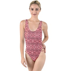 Pink Art With Abstract Seamless Flaming Pattern High Leg Strappy Swimsuit by BangZart