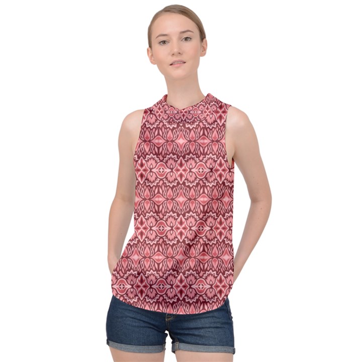 Pink art with abstract seamless flaming pattern High Neck Satin Top