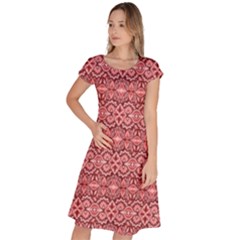 Pink Art With Abstract Seamless Flaming Pattern Classic Short Sleeve Dress