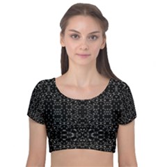 Black And White Tech Pattern Velvet Short Sleeve Crop Top  by dflcprintsclothing