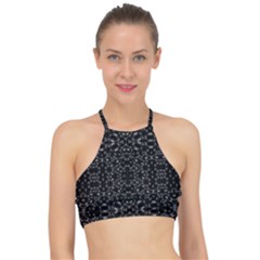 Black And White Tech Pattern Racer Front Bikini Top by dflcprintsclothing