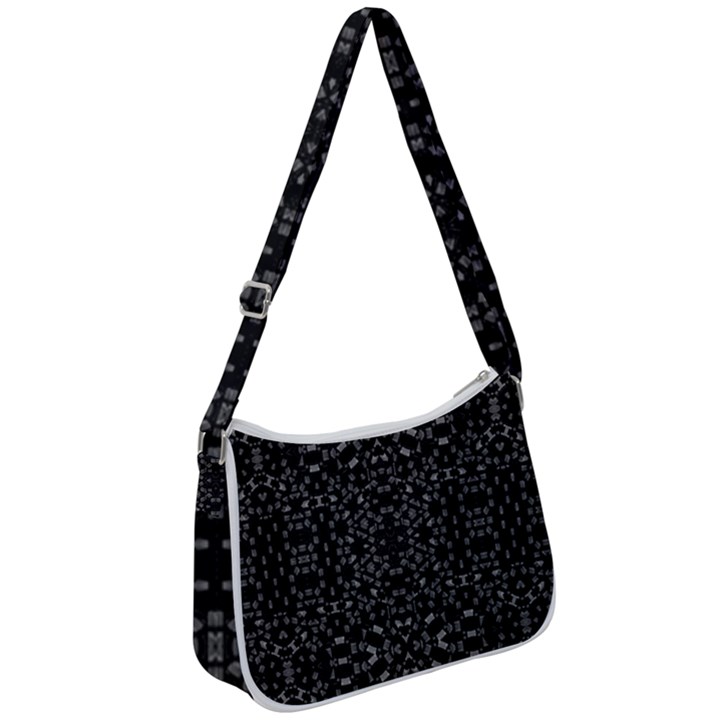 Black And White Tech Pattern Zip Up Shoulder Bag