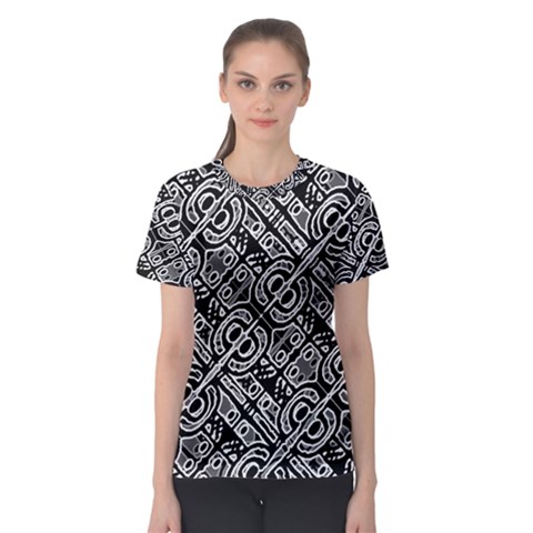 Linear Black And White Ethnic Print Women s Sport Mesh Tee by dflcprintsclothing