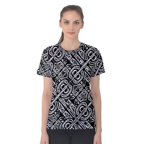 Linear Black And White Ethnic Print Women s Cotton Tee by dflcprintsclothing