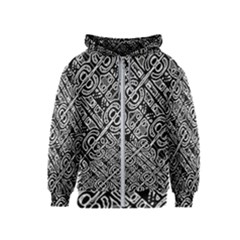 Linear Black And White Ethnic Print Kids  Zipper Hoodie