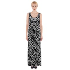 Linear Black And White Ethnic Print Thigh Split Maxi Dress by dflcprintsclothing