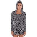 Linear Black And White Ethnic Print Long Sleeve Hooded T-shirt View1