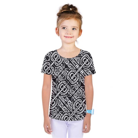 Linear Black And White Ethnic Print Kids  One Piece Tee by dflcprintsclothing