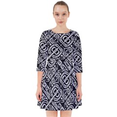 Linear Black And White Ethnic Print Smock Dress