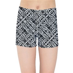 Linear Black And White Ethnic Print Kids  Sports Shorts by dflcprintsclothing