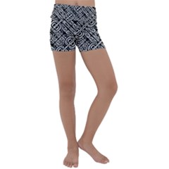 Linear Black And White Ethnic Print Kids  Lightweight Velour Yoga Shorts by dflcprintsclothing