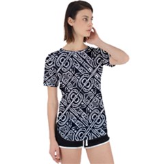 Linear Black And White Ethnic Print Perpetual Short Sleeve T-shirt by dflcprintsclothing