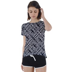 Linear Black And White Ethnic Print Short Sleeve Foldover Tee by dflcprintsclothing