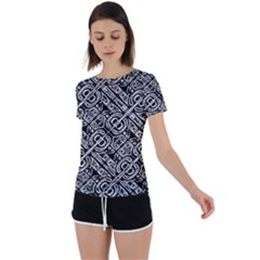 Linear Black And White Ethnic Print Back Circle Cutout Sports Tee by dflcprintsclothing