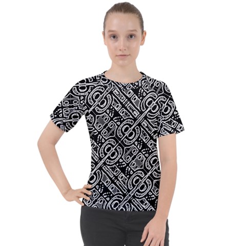 Linear Black And White Ethnic Print Women s Sport Raglan Tee by dflcprintsclothing