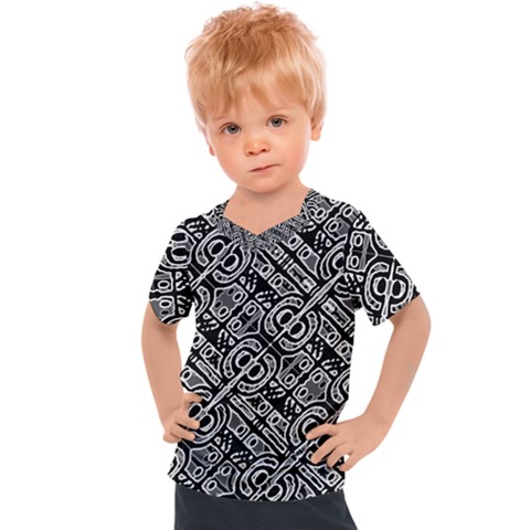 Linear Black And White Ethnic Print Kids  Sports Tee by dflcprintsclothing