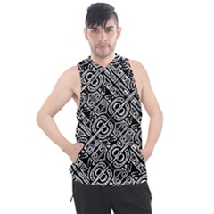 Linear Black And White Ethnic Print Men s Sleeveless Hoodie