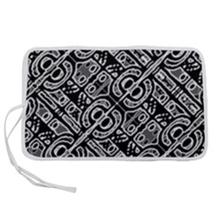 Linear Black And White Ethnic Print Pen Storage Case (m)