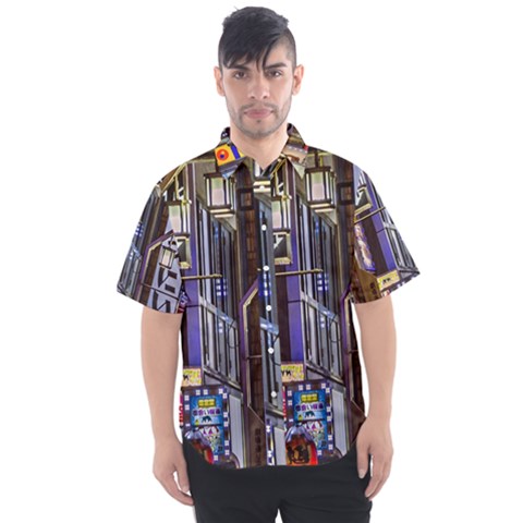 Shinjuku District Urban Night Scene, Tokyo Japan Men s Short Sleeve Shirt by dflcprintsclothing