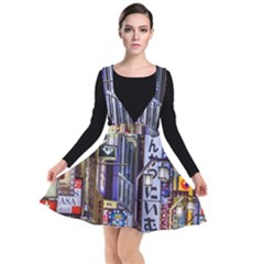 Shinjuku District Urban Night Scene, Tokyo Japan Plunge Pinafore Dress by dflcprintsclothing