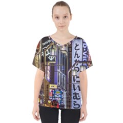 Shinjuku District Urban Night Scene, Tokyo Japan V-neck Dolman Drape Top by dflcprintsclothing