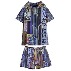 Shinjuku District Urban Night Scene, Tokyo Japan Kids  Swim Tee And Shorts Set