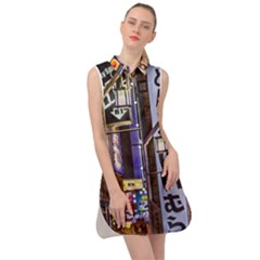 Shinjuku District Urban Night Scene, Tokyo Japan Sleeveless Shirt Dress