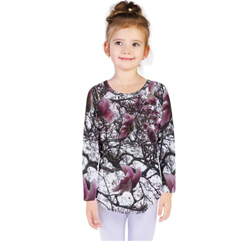 Saucer Magnolia Tree Kids  Long Sleeve Tee by okhismakingart