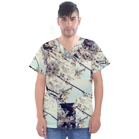 Plum Blossoms Men s V-neck Scrub Top by okhismakingart