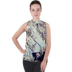 Plum Blossoms Mock Neck Chiffon Sleeveless Top by okhismakingart