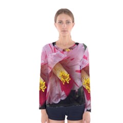 Striped Pink Camellia Ii Women s Long Sleeve Tee