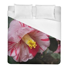 Striped Pink Camellia Ii Duvet Cover (full/ Double Size) by okhismakingart