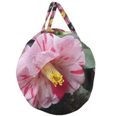 Striped Pink Camellia Ii Giant Round Zipper Tote by okhismakingart