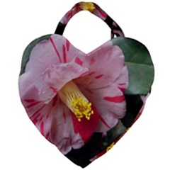 Striped Pink Camellia Ii Giant Heart Shaped Tote by okhismakingart