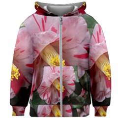 Striped Pink Camellia Ii Kids  Zipper Hoodie Without Drawstring