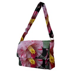 Striped Pink Camellia Ii Full Print Messenger Bag (m) by okhismakingart