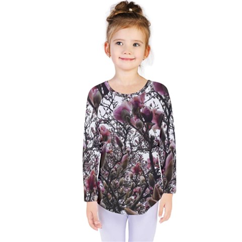 Saucer Magnolia Tree Ii Kids  Long Sleeve Tee by okhismakingart