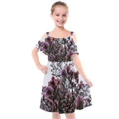 Saucer Magnolia Tree Ii Kids  Cut Out Shoulders Chiffon Dress by okhismakingart