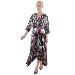 Saucer Magnolia Tree Ii Quarter Sleeve Wrap Front Maxi Dress