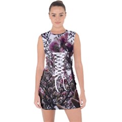 Saucer Magnolia Tree Ii Lace Up Front Bodycon Dress by okhismakingart