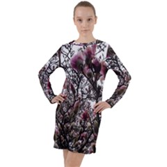 Saucer Magnolia Tree Ii Long Sleeve Hoodie Dress