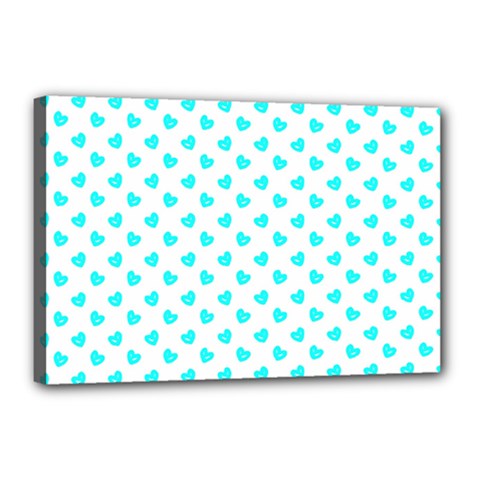 White Light Blue Hearts Pattern, Pastel Sky Blue Color Canvas 18  X 12  (stretched) by Casemiro