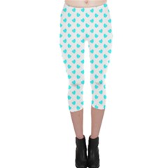 White Light Blue Hearts Pattern, Pastel Sky Blue Color Capri Leggings  by Casemiro