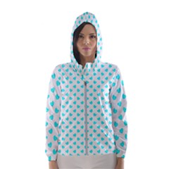 White Light Blue Hearts Pattern, Pastel Sky Blue Color Women s Hooded Windbreaker by Casemiro