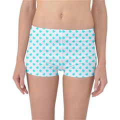 White Light Blue Hearts Pattern, Pastel Sky Blue Color Reversible Boyleg Bikini Bottoms by Casemiro