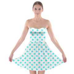 White Light Blue Hearts Pattern, Pastel Sky Blue Color Strapless Bra Top Dress by Casemiro