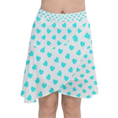 White Light Blue Hearts Pattern, Pastel Sky Blue Color Chiffon Wrap Front Skirt by Casemiro